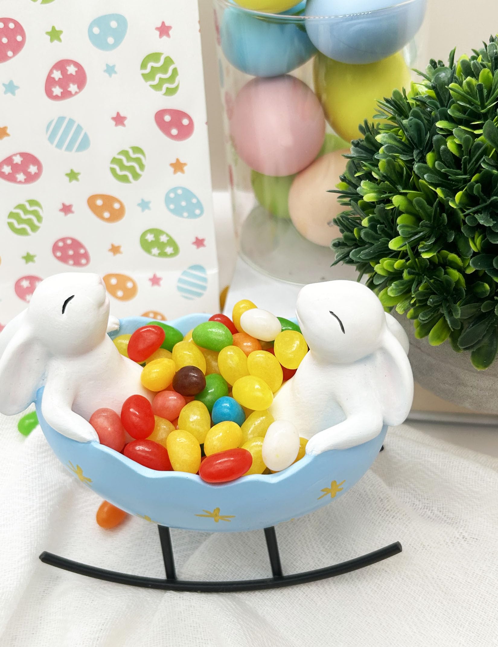 realideas Easter Bunny Decorations Spring Indoor Home Decor Bunny Figurines Rabbit Bunny Candy Dish Serving Bowl - Home Table Decor Centerpiece Easter Bunny Collectible Figurines