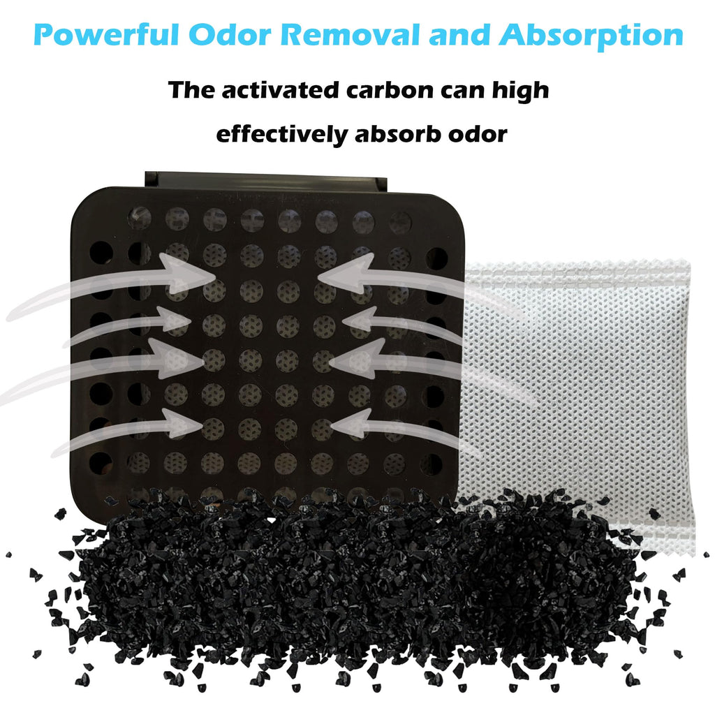 2 Pack Stick On Deodorizing Box, 12 Pack Odor Removing Refills for Trash Can, Activated Charcoal Odor Eliminator for Indoor Kitchen Trash/Diaper Pails/Wardrobe/Shoe Cabinet (Black)