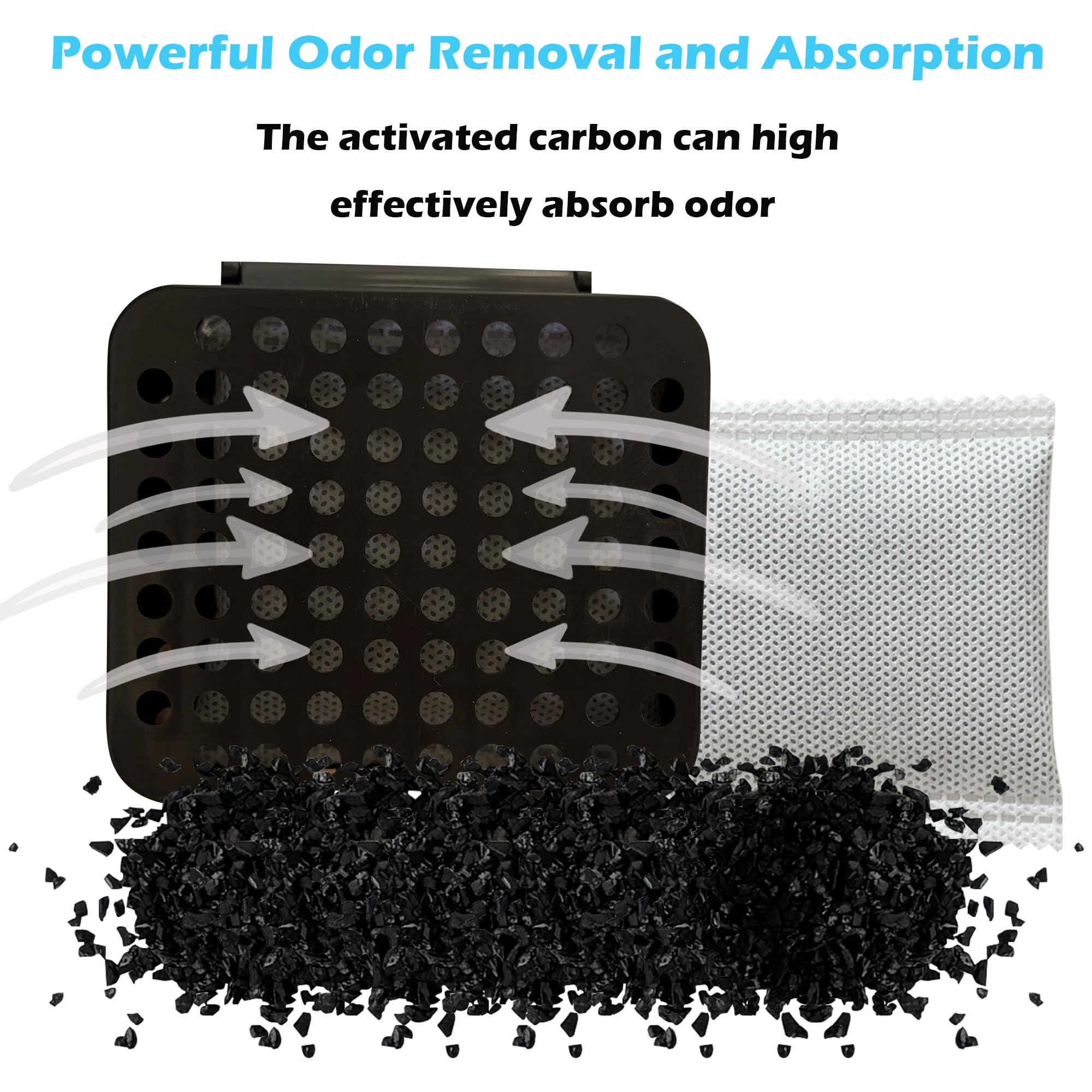 2 Pack Stick On Deodorizing Box, 12 Pack Odor Removing Refills for Trash Can, Activated Charcoal Odor Eliminator for Indoor Kitchen Trash/Diaper Pails/Wardrobe/Shoe Cabinet (Black)