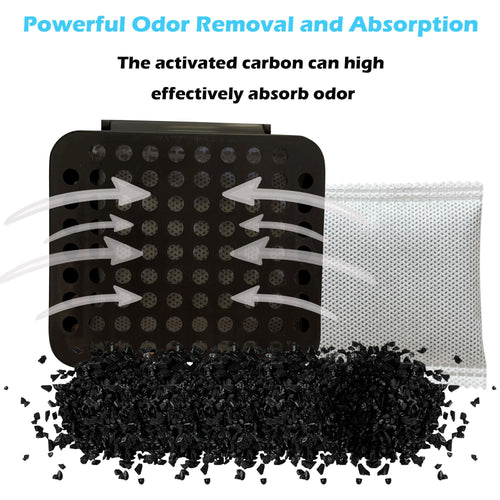 2 Pack Stick On Deodorizing Box, 12 Pack Odor Removing Refills for Trash Can, Activated Charcoal Odor Eliminator for Indoor Kitchen Trash/Diaper Pails/Wardrobe/Shoe Cabinet (Black)