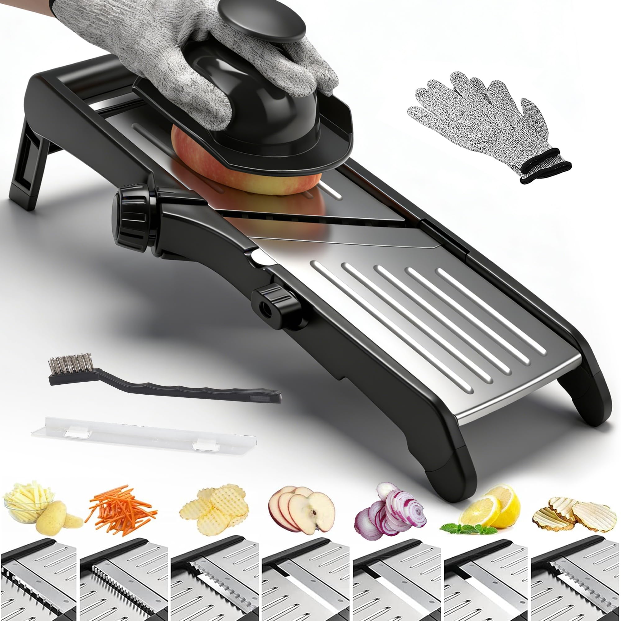 Mandoline Food Slicer for Kitchen, Adjustable Stainless Steel Mandoline Vegetable Slicer, Food Slicer Onion Potato Chip French Fry 7 in-1 Vegetable Slicer