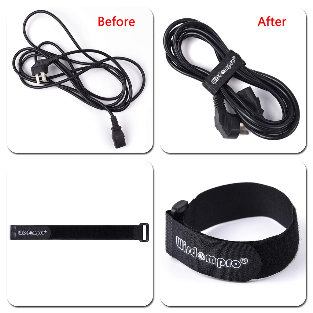 20 Pack (8 12 18 24 inches) Hook and Loop Reusable Fastening Cable Tie Down Straps by Wisdompro - Reusable, Durable Functional Ties to Keep Your Home, Office, Workspace from Tangled Messes of Cords