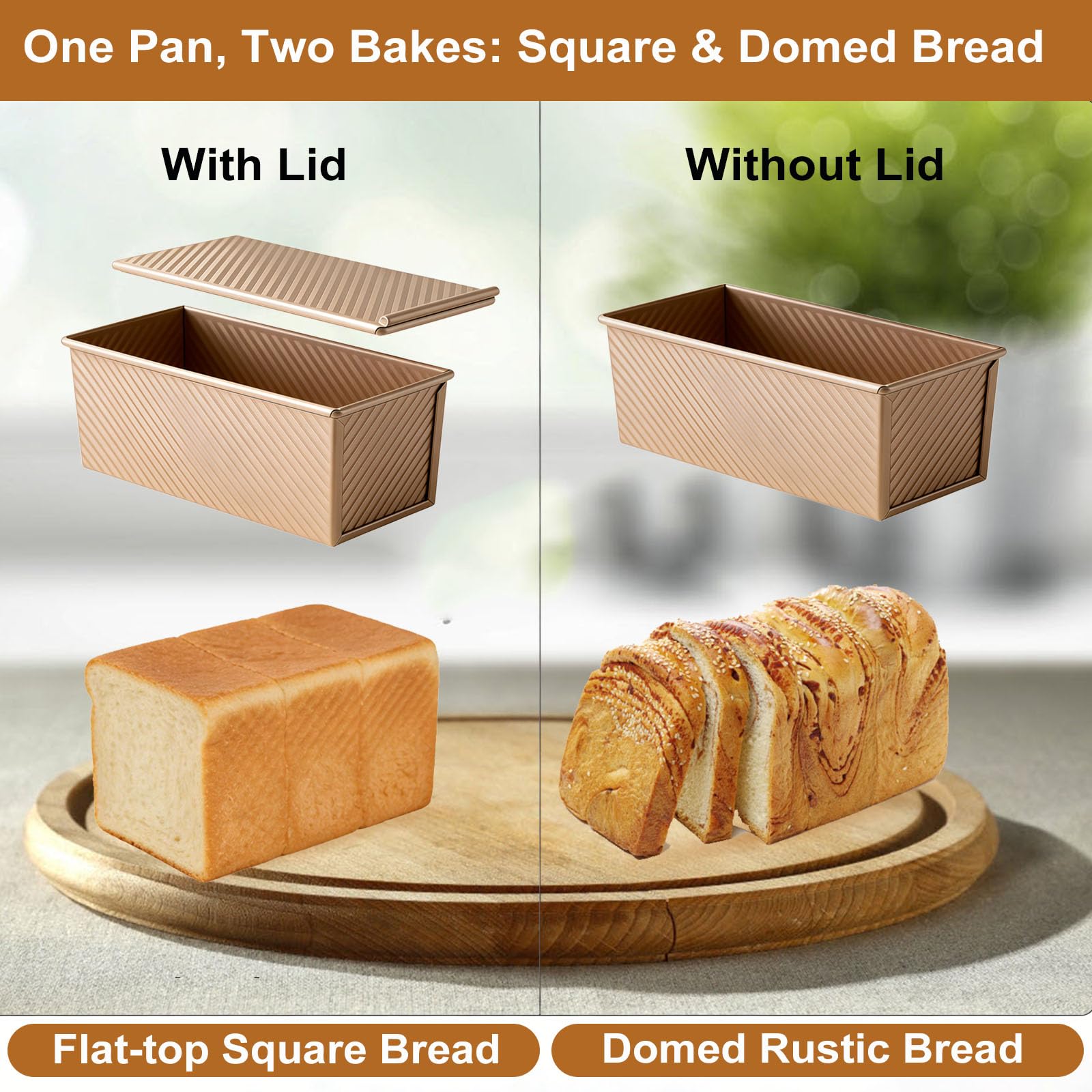 Spmarkt 13inchx 5inch Long Non-Stick Rectangle Pullman Loaf Pan with Lid, 2.2lb Capacity Sourdough Bread Pans for Homemade Bread, Deep Bread Tin with Dough Scraper Cutter
