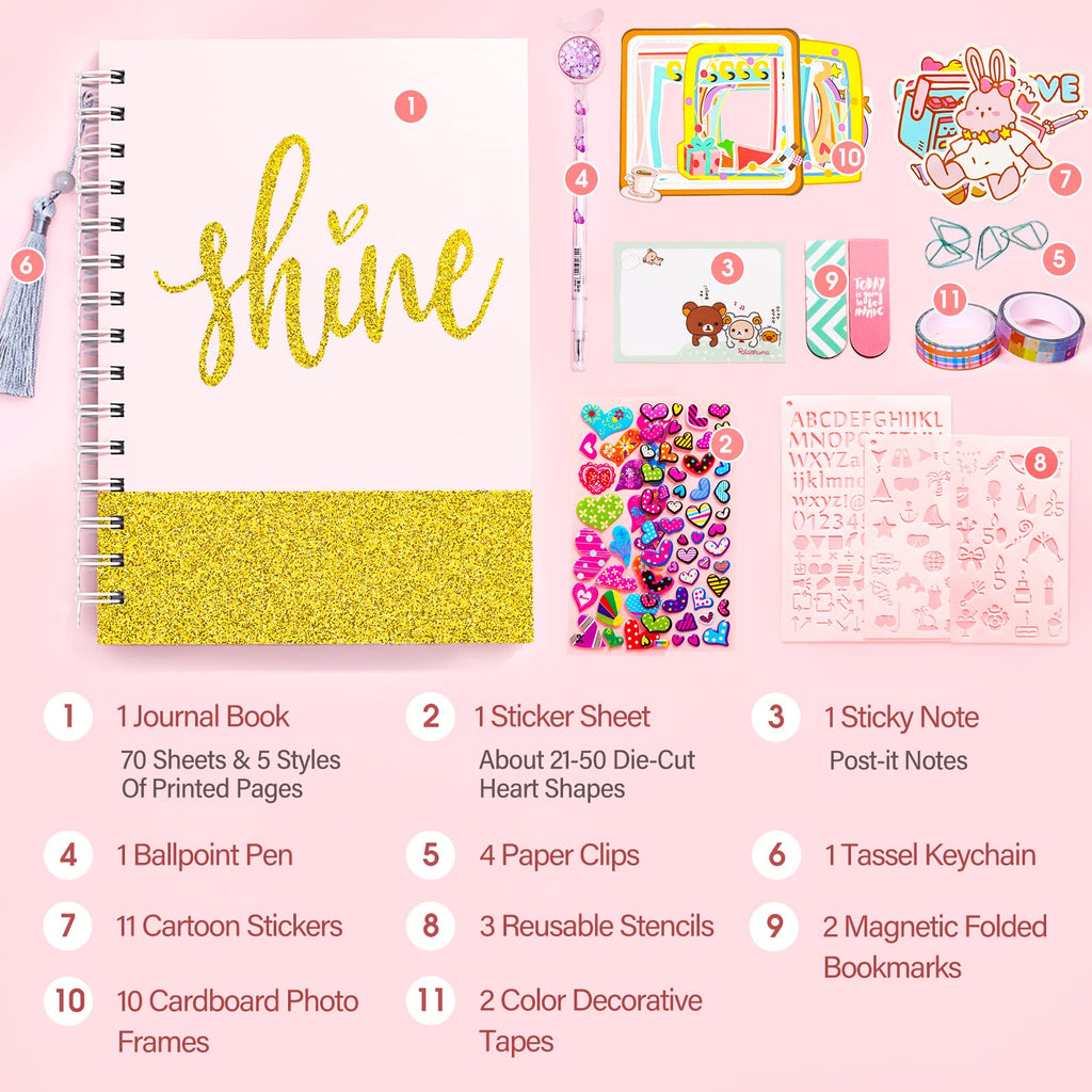 DIY Journaling Set Gifts for Girls Age of 8 9 10 11 12 13 Years Old and Up Personalized Diary For Tweens & Teens Journal for Girls Journal Kit Birthday Gift Cute Art Crafts Scrapbook Stationary Kit