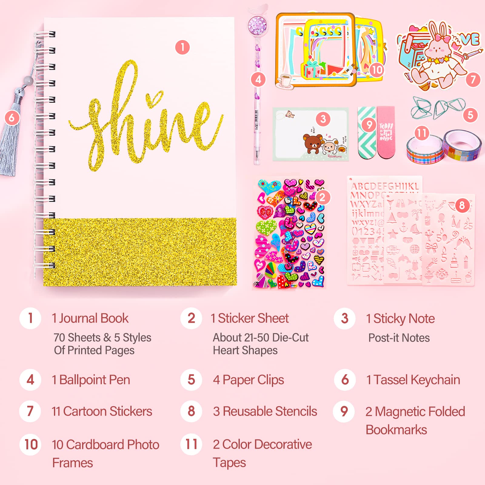 DIY Journaling Set Gifts for Girls Age of 8 9 10 11 12 13 Years Old and Up Personalized Diary For Tweens & Teens Journal for Girls Journal Kit Birthday Gift Cute Art Crafts Scrapbook Stationary Kit