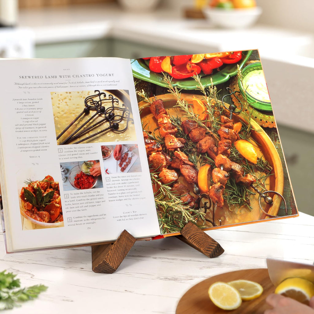 PUERSI Cookbook Stand, Handmade Wooden Book Stand, Cookbook Holder for Reading Hands Free, Recipe Book Hloder Display Stand, Cookbook and Recipe Holder for Counter