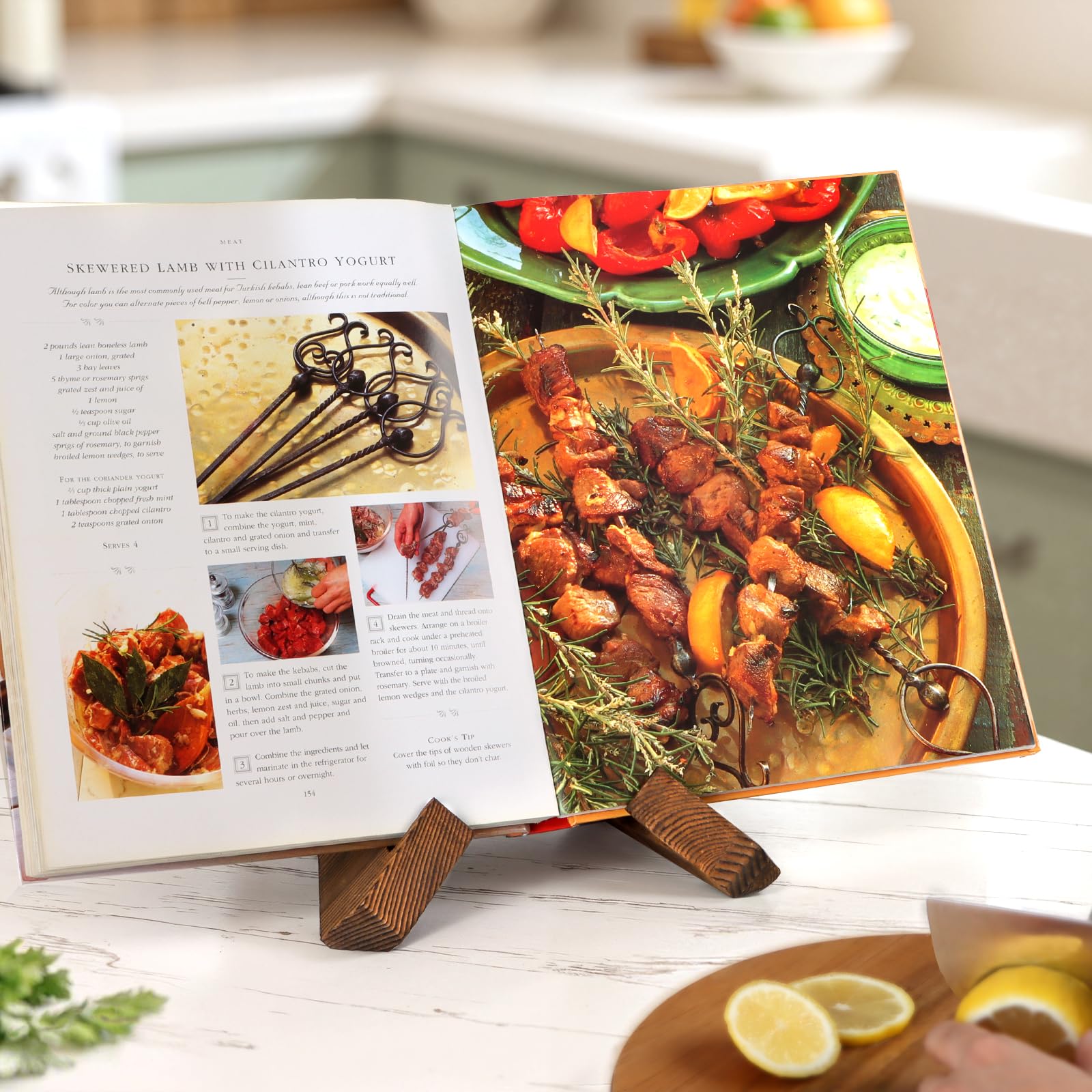 PUERSI Cookbook Stand, Handmade Wooden Book Stand, Cookbook Holder for Reading Hands Free, Recipe Book Hloder Display Stand, Cookbook and Recipe Holder for Counter