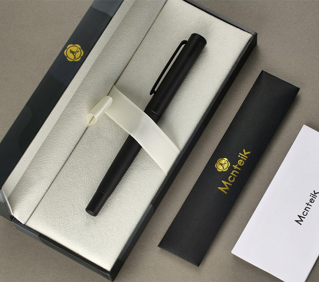 MCNTEIK Luxury Rollerball Pen with Mesh Texture, Schmidt Black Ink Refill, Executive Gift Set for Men&Women, Business Signature Pen, Executive, Office, Nice Fancy Designer Pens, Black