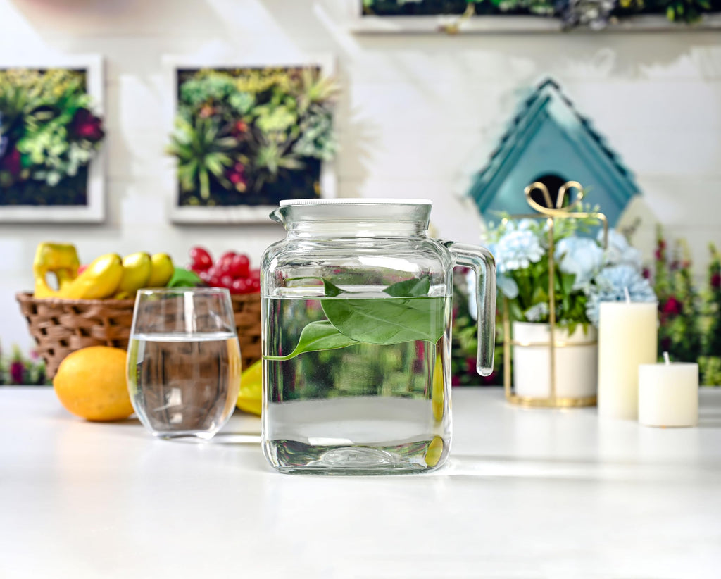 Hermetic Seal Glass Pitcher with Airtight Lid & Spout - 68oz Water Carafe for Homemade Juice, Iced Tea, Milk, Cold Brew Coffee, Lemonade - Fridge Door Jug Bottle with Handle, Clear Beverage Serveware