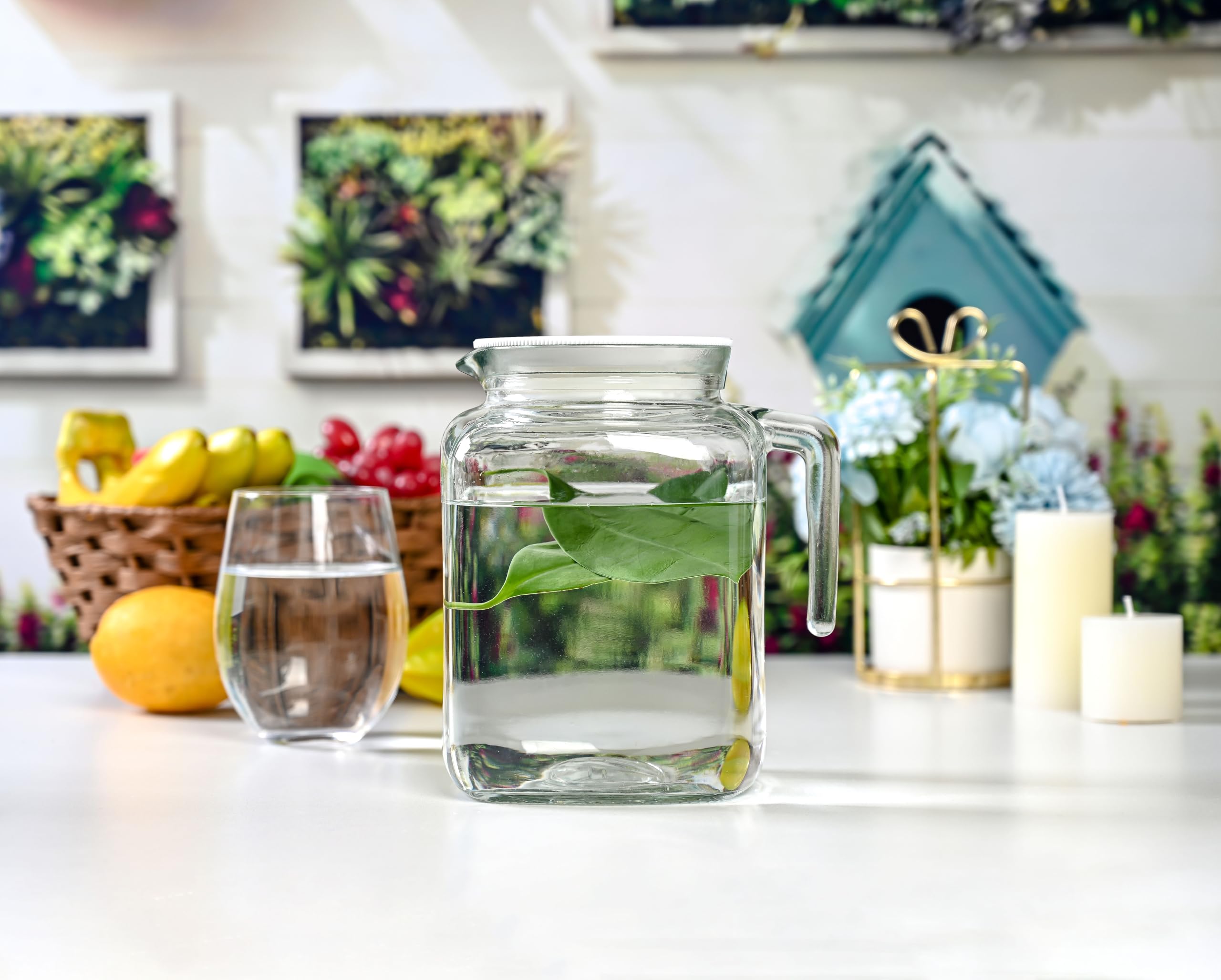 Hermetic Seal Glass Pitcher with Airtight Lid & Spout - 68oz Water Carafe for Homemade Juice, Iced Tea, Milk, Cold Brew Coffee, Lemonade - Fridge Door Jug Bottle with Handle, Clear Beverage Serveware