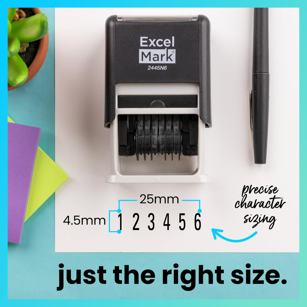 ExcelMark Self-Inking Rubber 6 Digit Number Stamp, Black Ink
