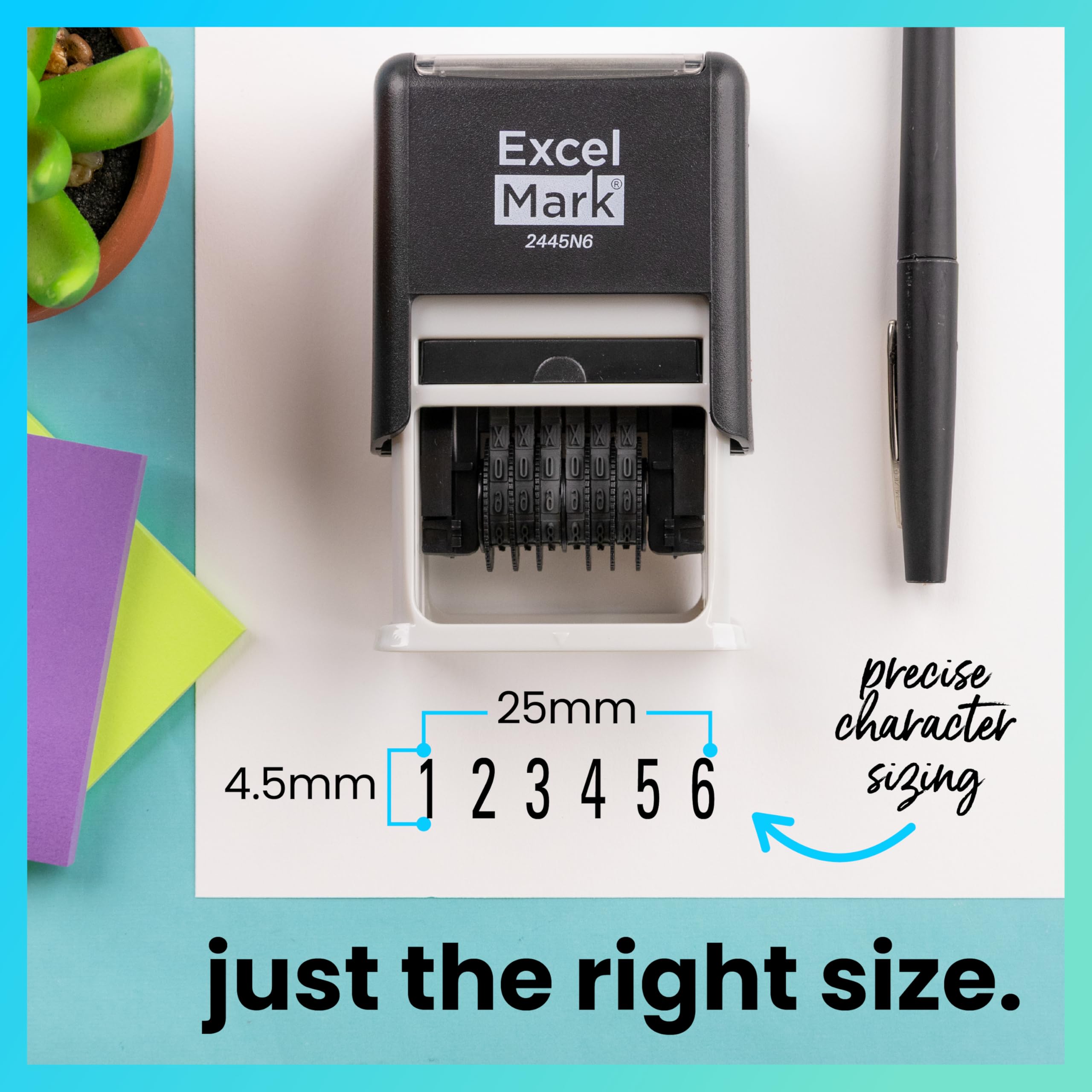 ExcelMark Self-Inking Rubber 6 Digit Number Stamp, Black Ink