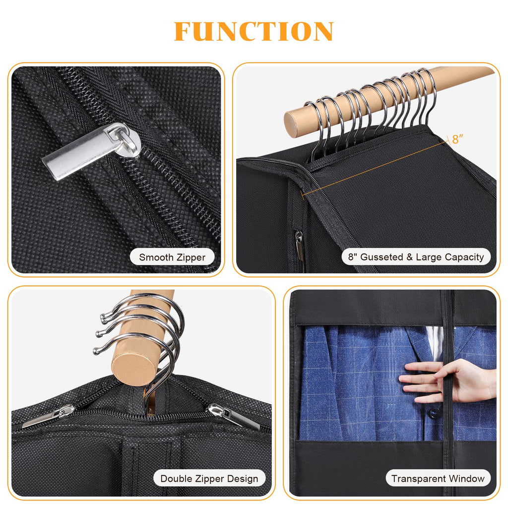 Syeeiex 2 PC 54'' Space Saving Hanging Garment Bags for Closet Storage with Self Compression Zipper, Garment Bags for Hanging Clothes with 8'' Gussets, Clear Window
