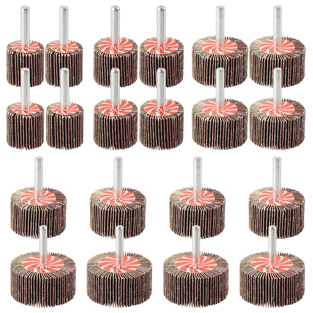 AOKLIT 20 Pcs 5 Sizes 60/80/120/240 Grits Abrasive Flap Wheel Sander, Aluminum Oxide Sanding Flap Wheel for Removing Rust and Polishing, 1/4 in Shank