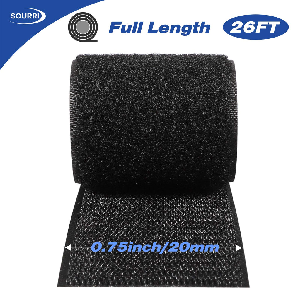 3/4 Inch x 26 Feet Hook and Loop Tape Sticky Back Fastener Roll, Nylon Self Adhesive Heavy Duty Strips Fastener for Home Office School Car and Crafting Organization