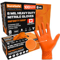 [100 Pack] SURESAFE 8 Mil Nitrile Gloves XL, Orange Food Safe Gloves Disposable, Heavy Duty Powder & Latex Free, Diamond Grip, Fully Textured & Ribbed, For Work, Mechanics, Plumbing, Food Prep