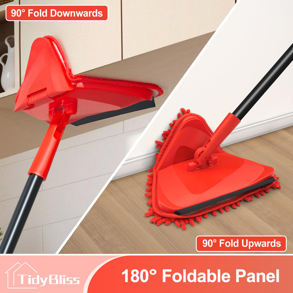 TidyBliss Wall Cleaning Mop with Long Handle 80”, Ceiling Duster Scrubber with 360° Swivel Collapsible Head, Baseboard Cleaner Tool with 3 Chenille and 3 Microfiber Pads for Windows Floor (Red)