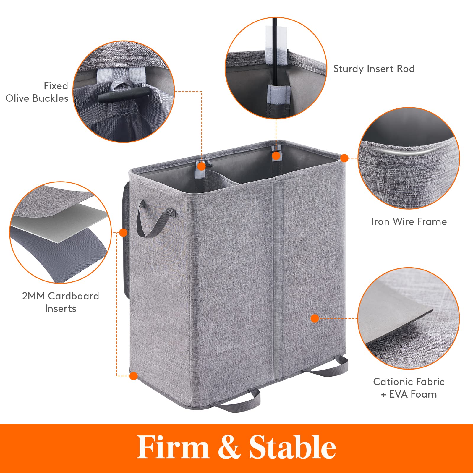 Lifewit Double Laundry Hamper with Lid and Removable Laundry Bags, Large Collapsible 2 Dividers Dirty Clothes Basket with Handles for Bedroom, Laundry Room, Closet, Bathroom, College, Grey
