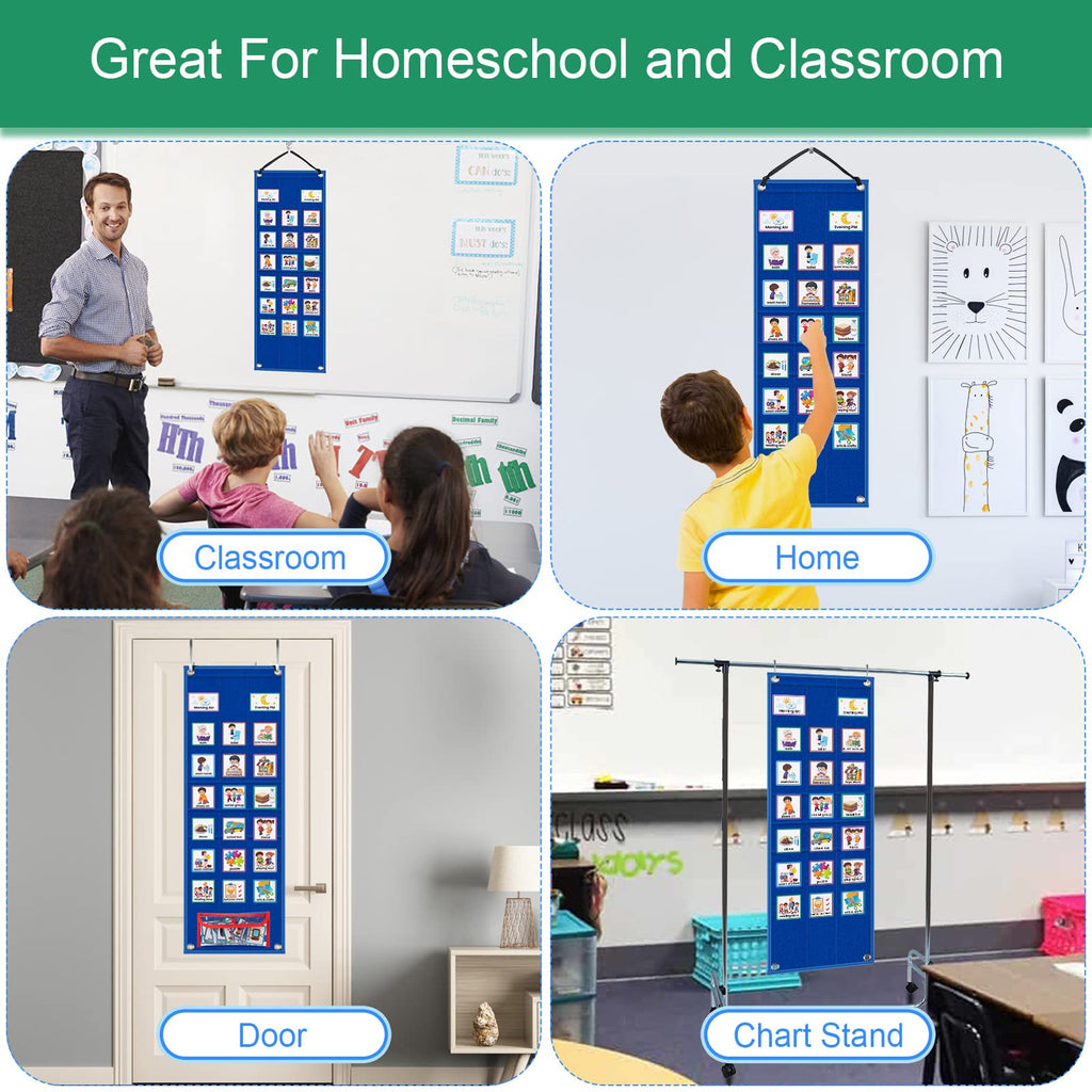 KIKIGOAL Kids Visual Schedule Calendar Chart, 2 in 1 Autism Daily Chore Routine Chart with 70 Cards Autism Learning Materials Kids Visual Behavioral Tool Wall Planner for Home School
