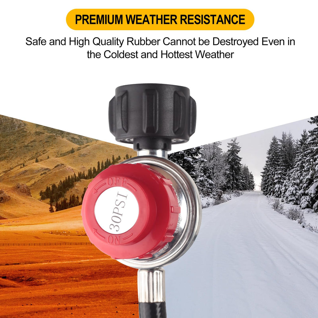 Onlyflame 12FT High Pressure 0-30 PSI Adjustable Propane Regulator and Hose - Grill Connector with Hose for Tabletop Grill, Fire Pit, Turkey Fryer and More