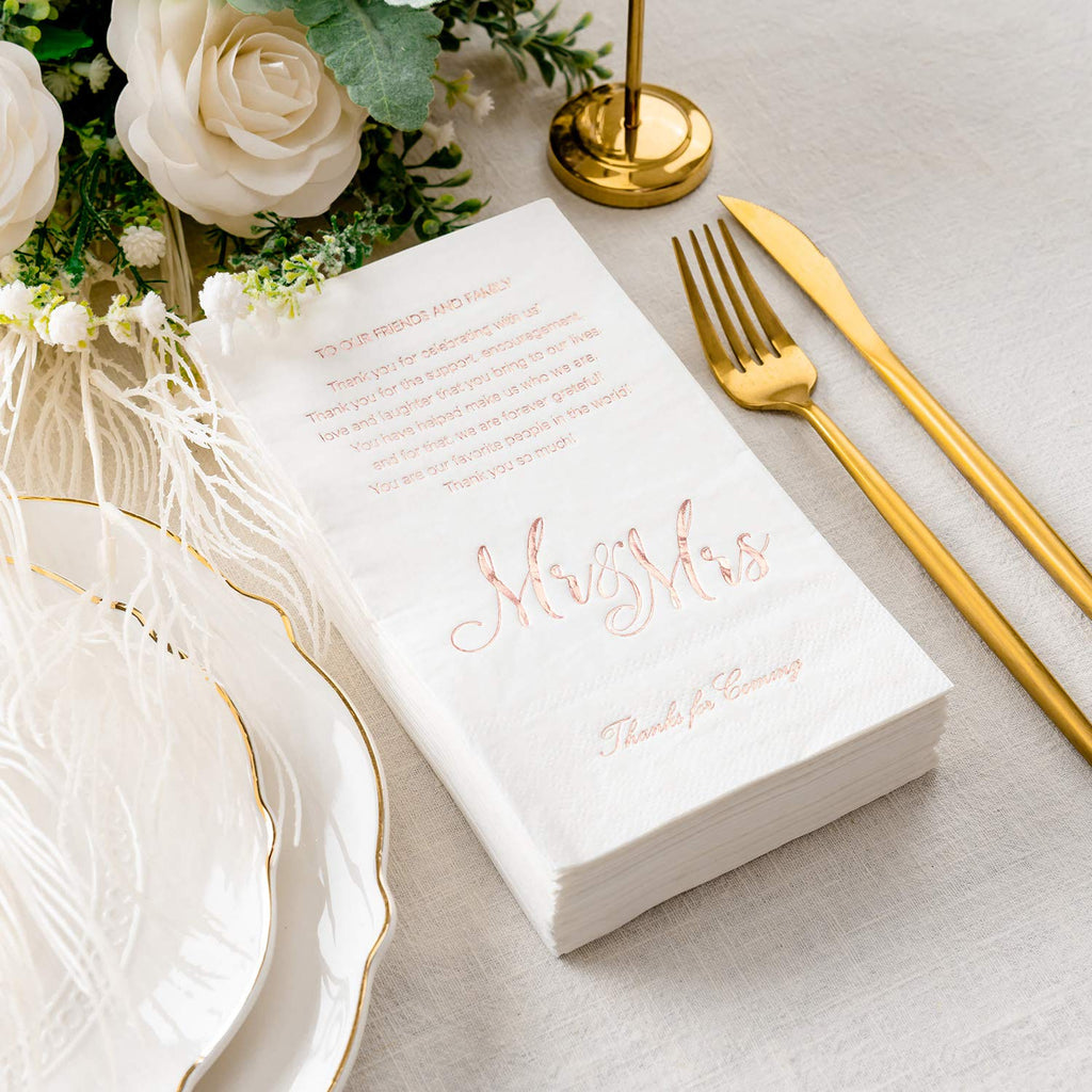 Crisky Rose Gold Mr & Mrs Dinner Napkins Wedding Dinner Napkins Replace Thank You Card Disposable Decorative Towels for Wedding Shower Banquet Rehearsal Dinner Decorations,50 Pcs, 3-ply, 12"x16"