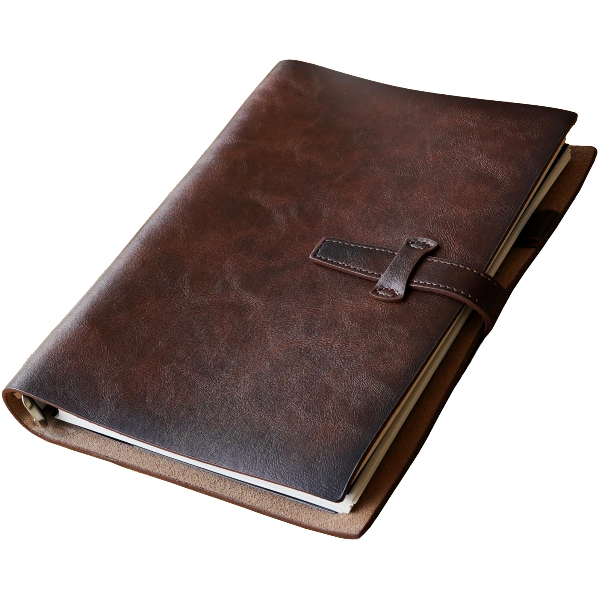 Adeerus Refillable A5 Leather Binder Notebook, Reusable Leather Journal, Vintage Organizer with 6-Ring Metal Binder, 120 Pages Lined Paper & Pocket, for Writers Business Work Study College and Daily