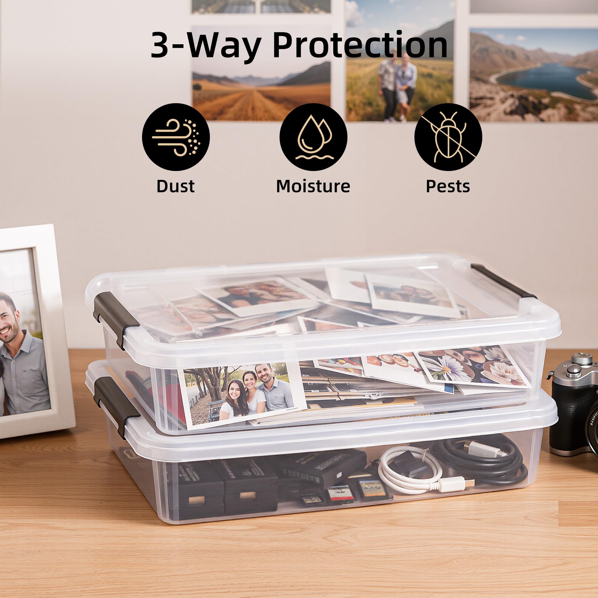 Citylife 3 PCS Plastic Storage Bins with Latching Lids Clear File Box Portable Storage Containers for Organizing A4 Paper, Document, Scrapbook, 14.65" x 10.43" x 2.87"