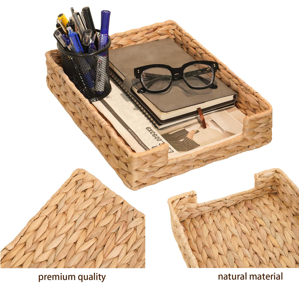 PINXIURY Water Hyacinth Letter Tray for A4 File Desk Mail Letter-Size Paper, Basket Woven Organizer, Magazine Files Storage, Office Document Organizer and Storage