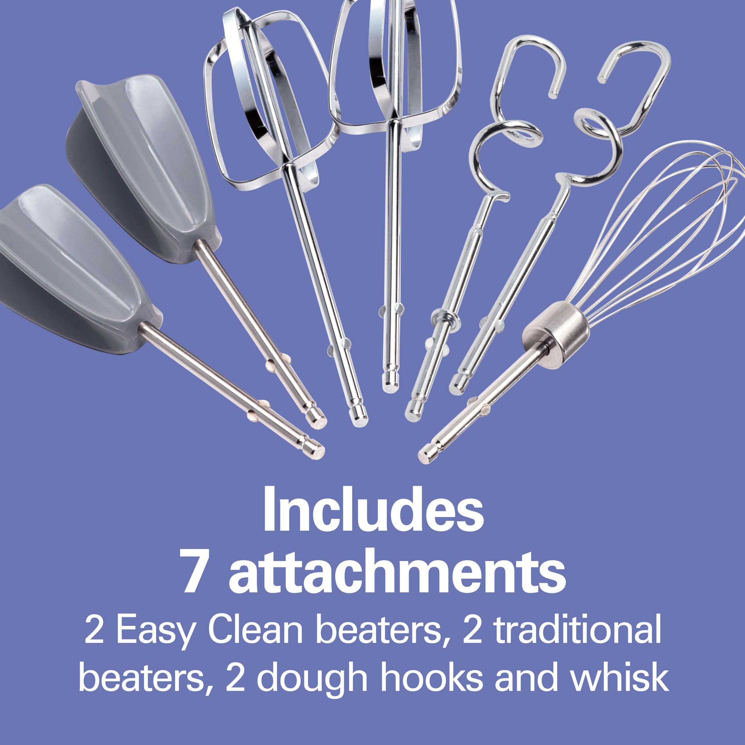 Hamilton Beach 6-Speed Electric Hand Mixer for Baking, 275W, Easy Clean Beaters, Dough Hooks, Whisk, Snap-On Storage Case, White (62636J)
