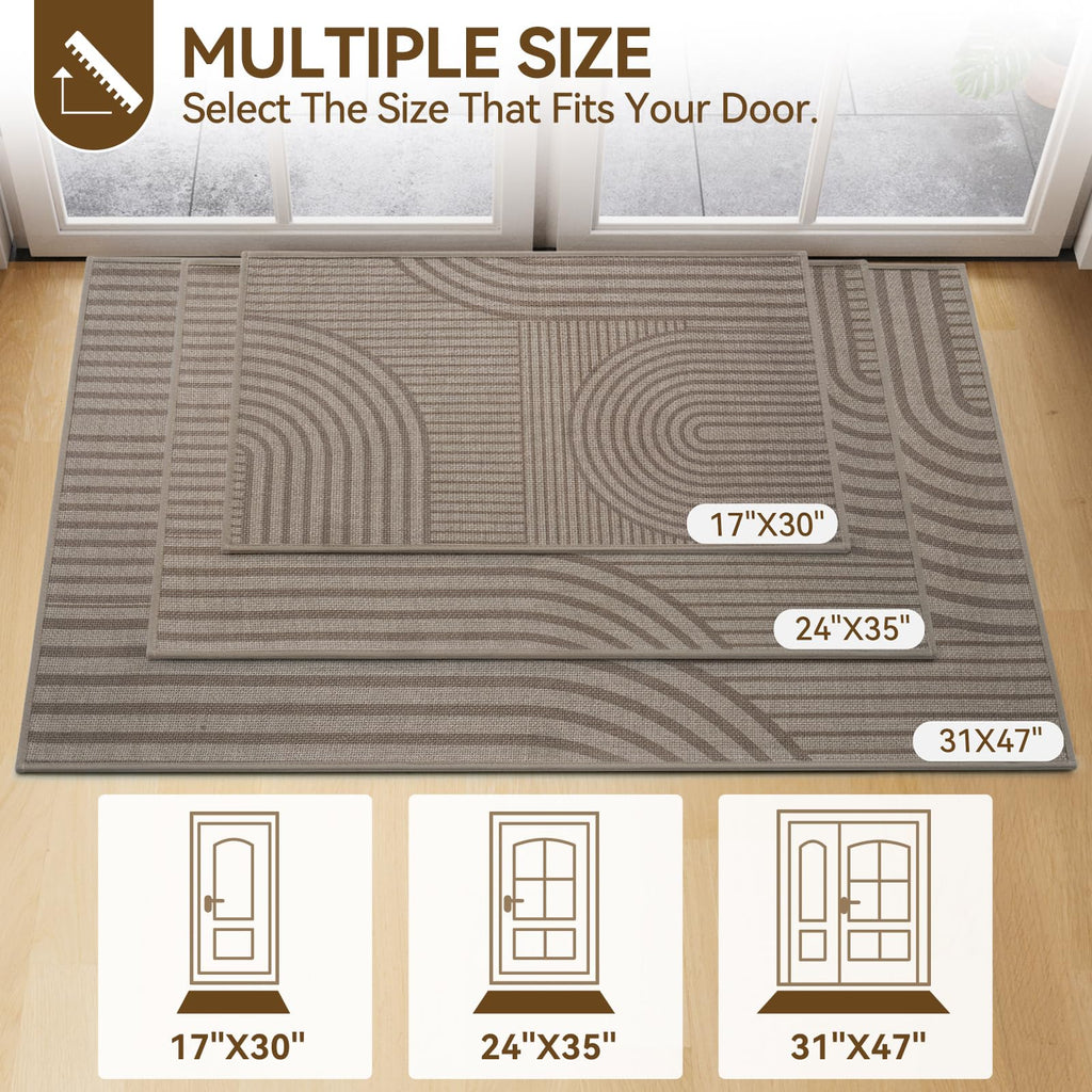 Front Door Mat 24''x35'', Absorbent Dirt Resist Washable Non Slip Low-Profile Indoor Doormat, Welcome Entryway Door Mats,Brown