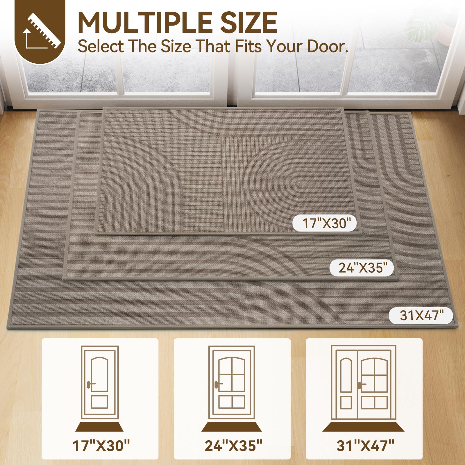 Front Door Mat 24''x35'', Absorbent Dirt Resist Washable Non Slip Low-Profile Indoor Doormat, Welcome Entryway Door Mats,Brown