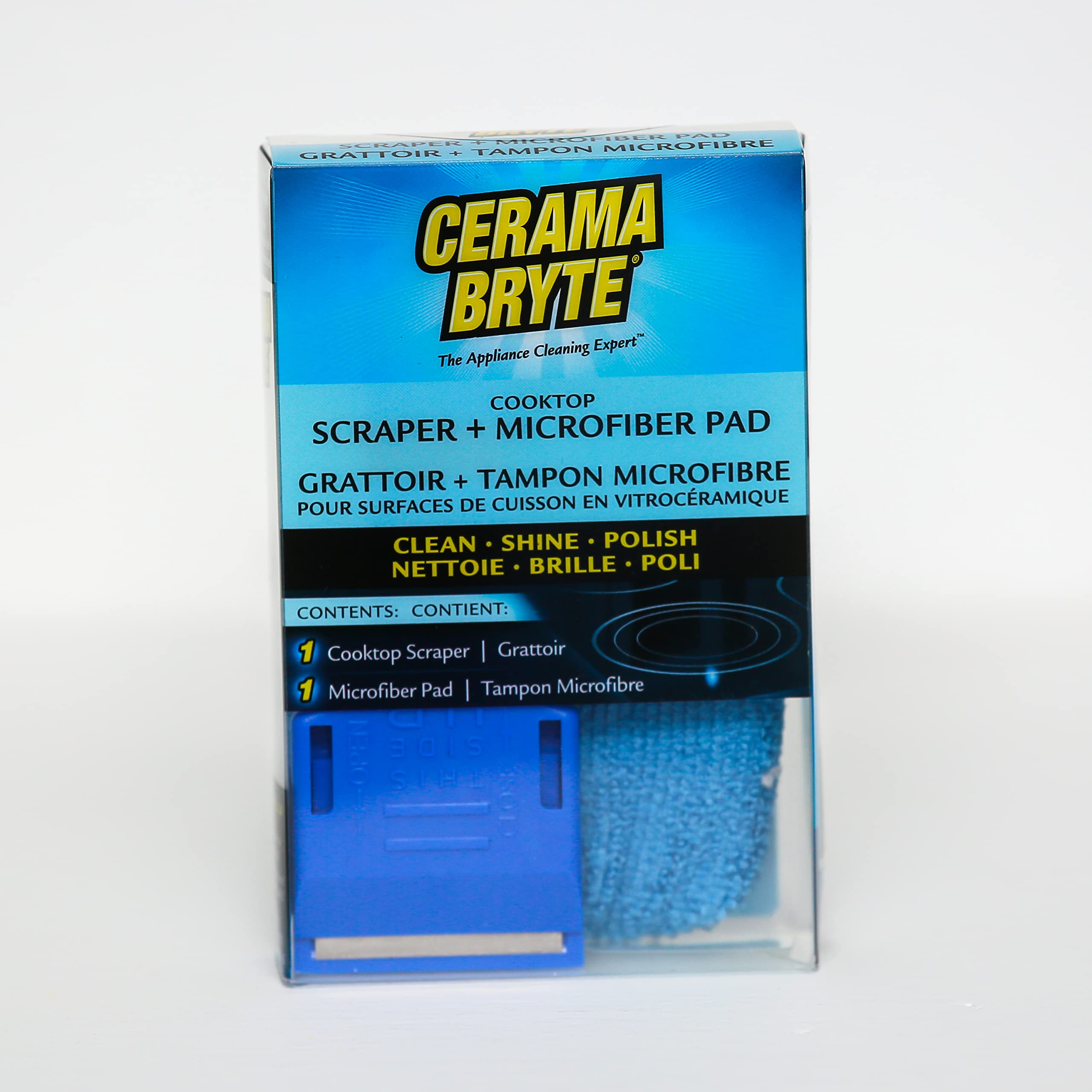 Cerama Bryte Glass Cooktop Cleaner Combo - Touchups Spray for ceramic stove top cleaner + scraper + microfiber pad