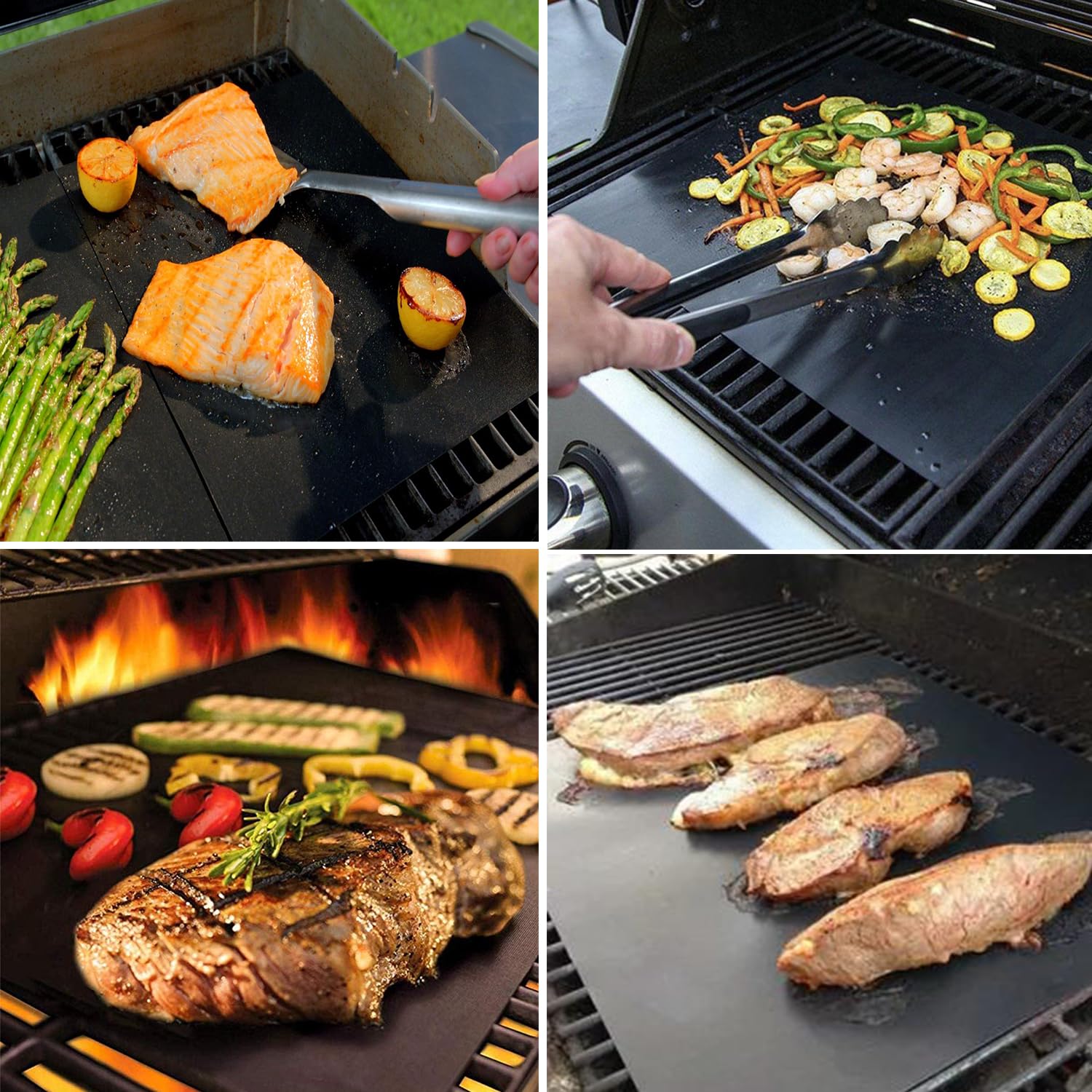 Lmoszuak BBQ Reusable Grill Mat Set of (7+1) - Non-Stick Coating Grilling Mats.Heat Resistant, Easy to Clean BBQ Accessories, Works on Gas, Charcoal, Electric Grill, Oven