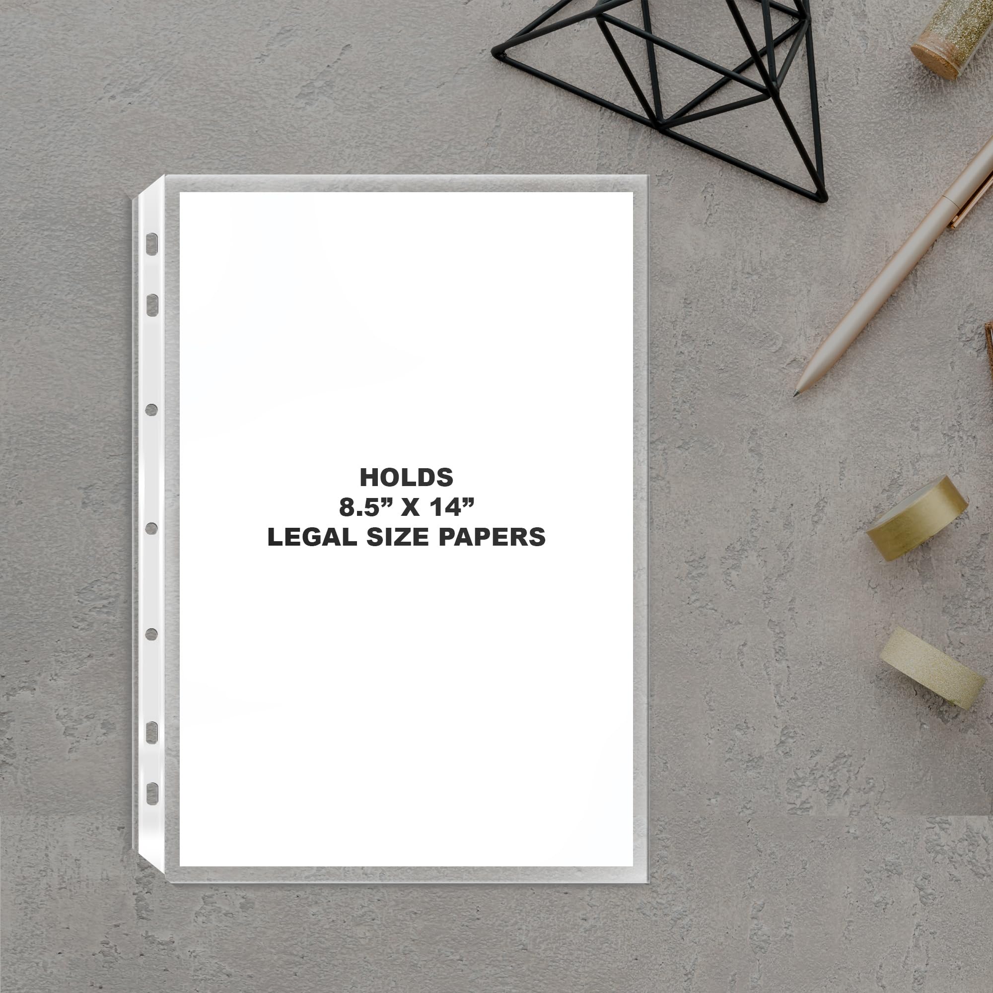 Legal Size Sheet Protectors 8.5x14, 100 Pack Heavyweight Top Loading 3-Ring Binder Sleeves, Archival Quality Acid Free Clear Plastic Page Protectors, Document Sleeves - Performore