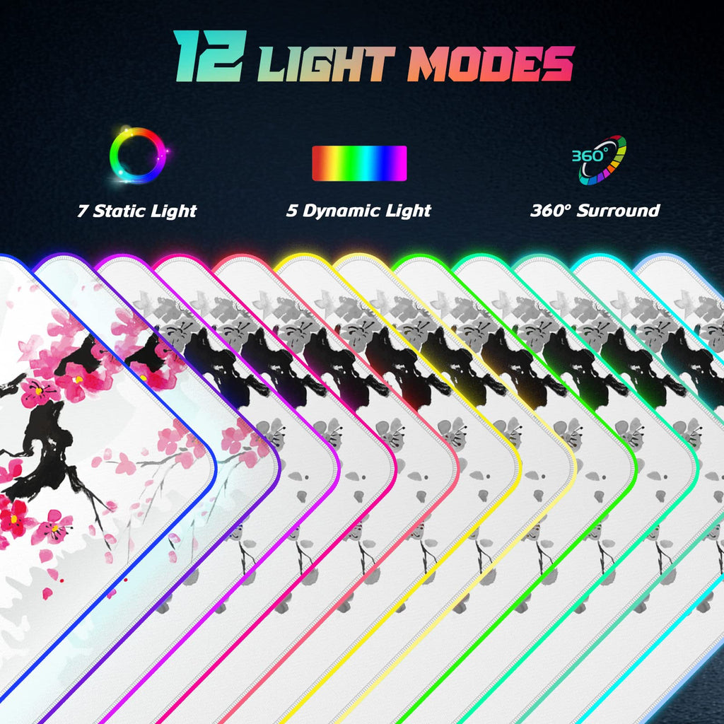 ITNRSIIET RGB Gaming Mouse Pad, Full Desk XL Extended Large Gaming Mousepad, 12 Light Modes, Ultra Thick, Big LED Desk Mat for Keyboard Computer Men Gamer Esport Pros, 32" x 12", Japanese Mount