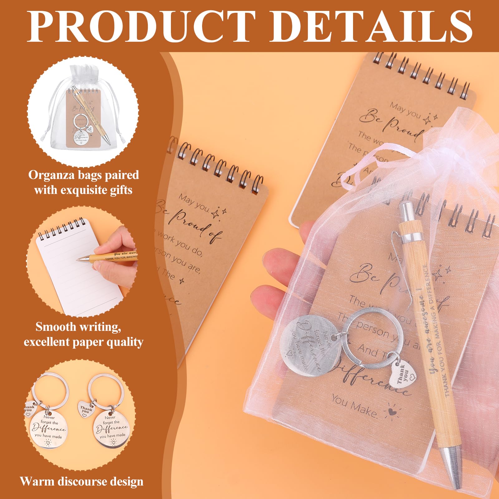 GANGBARU 40Pcs Thank You Gifts Employee Appreciation Gifts Set Motivational Notepads Inspirational Pen Thank You Keychain Organza Bag for Coworker Teacher Nurse Staff Back to School Gifts (Proud)