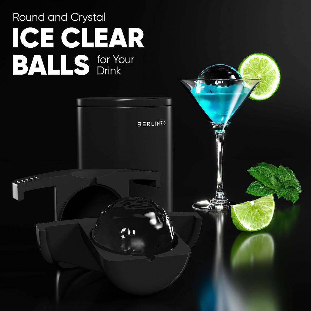 Berlinzo Premium Clear Ice Ball Maker Mold - 1 Large 2.4-Inch Crystal Clear Round Ball for Whiskey, Cocktails & Bourbon - Easy-to-Remove Ice Sphere Mold - Ice Storage Bag Not Included (Non-Electric)