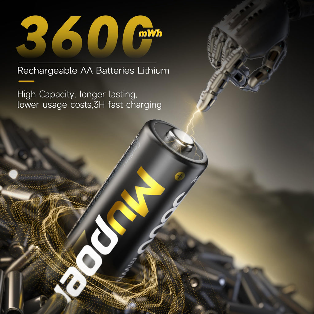 Rechargeable Batteries AA Lithium with Charger,3600mWh Lithium Battery Aa 4 Pack 1.5V,Double AA Batteries for Blink Cameras High Capacity,Piles A Li-ion Battery with Charging Storage Box