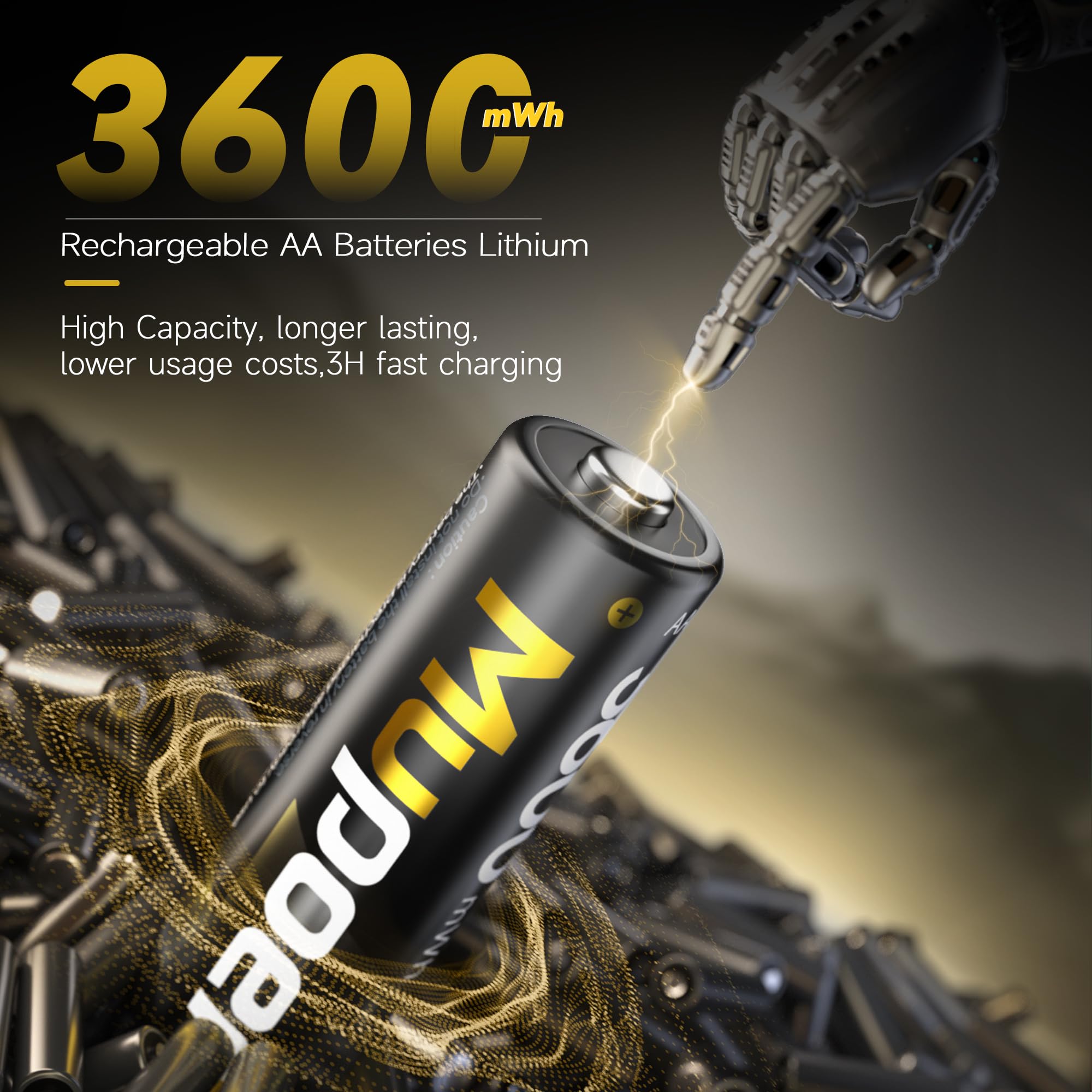Rechargeable Batteries AA Lithium with Charger,3600mWh Lithium Battery Aa 4 Pack 1.5V,Double AA Batteries for Blink Cameras High Capacity,Piles A Li-ion Battery with Charging Storage Box