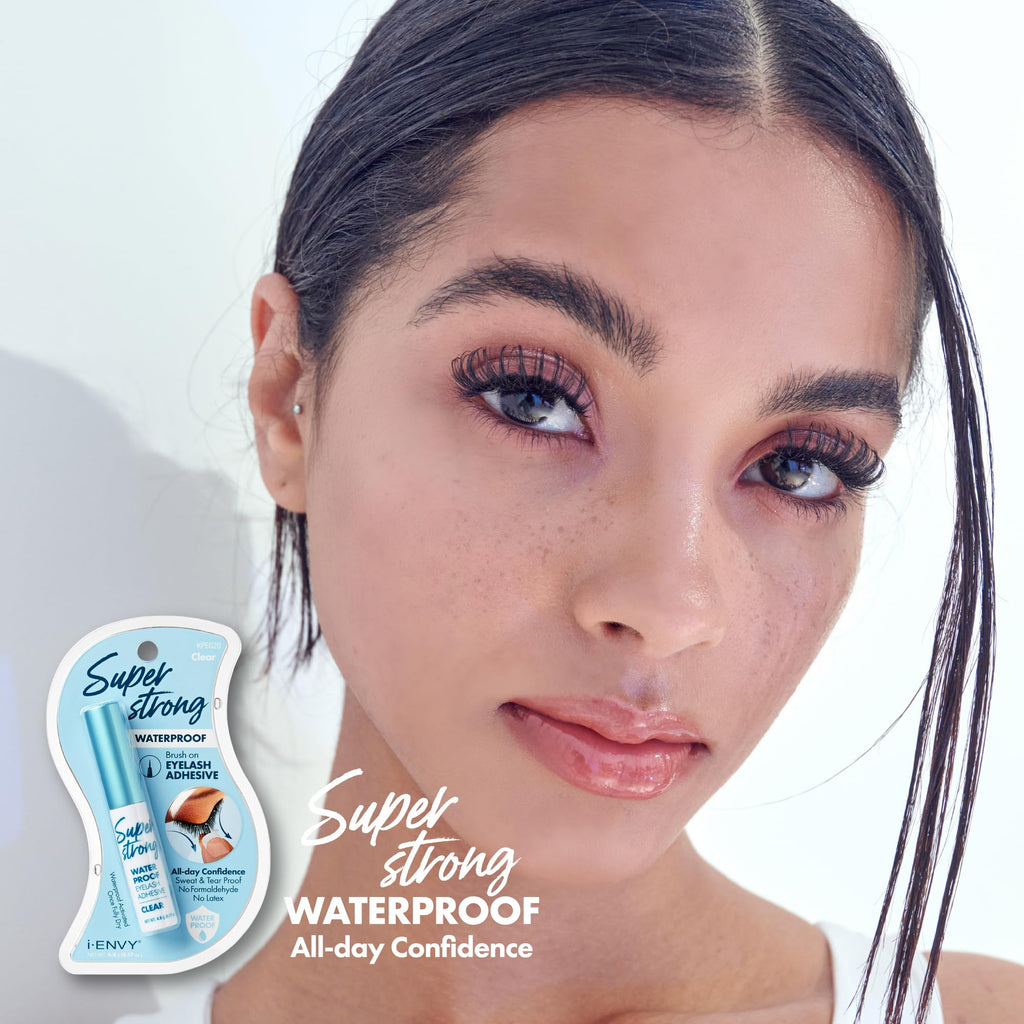 i-ENVY Super Strong Waterproof Clear Eyelash Adhesive, Long Lasting Sweat & Tear Proof Lash Glue for Eyelash Extensions, All Day Hold Durable Brush-On (Waterproof, 1 Pack)