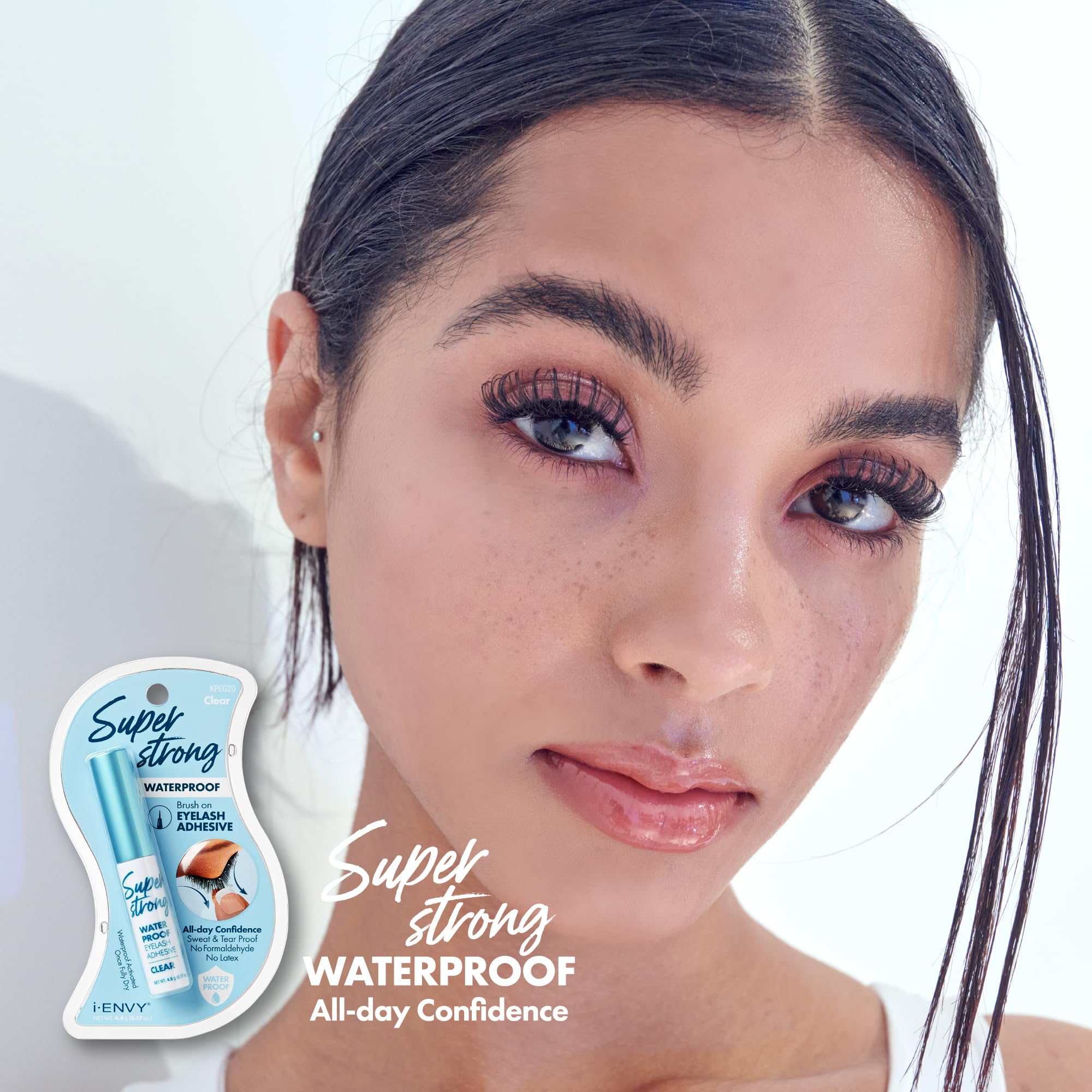 i-ENVY Super Strong Waterproof Clear Eyelash Adhesive, Long Lasting Sweat & Tear Proof Lash Glue for Eyelash Extensions, All Day Hold Durable Brush-On (Waterproof, 1 Pack)