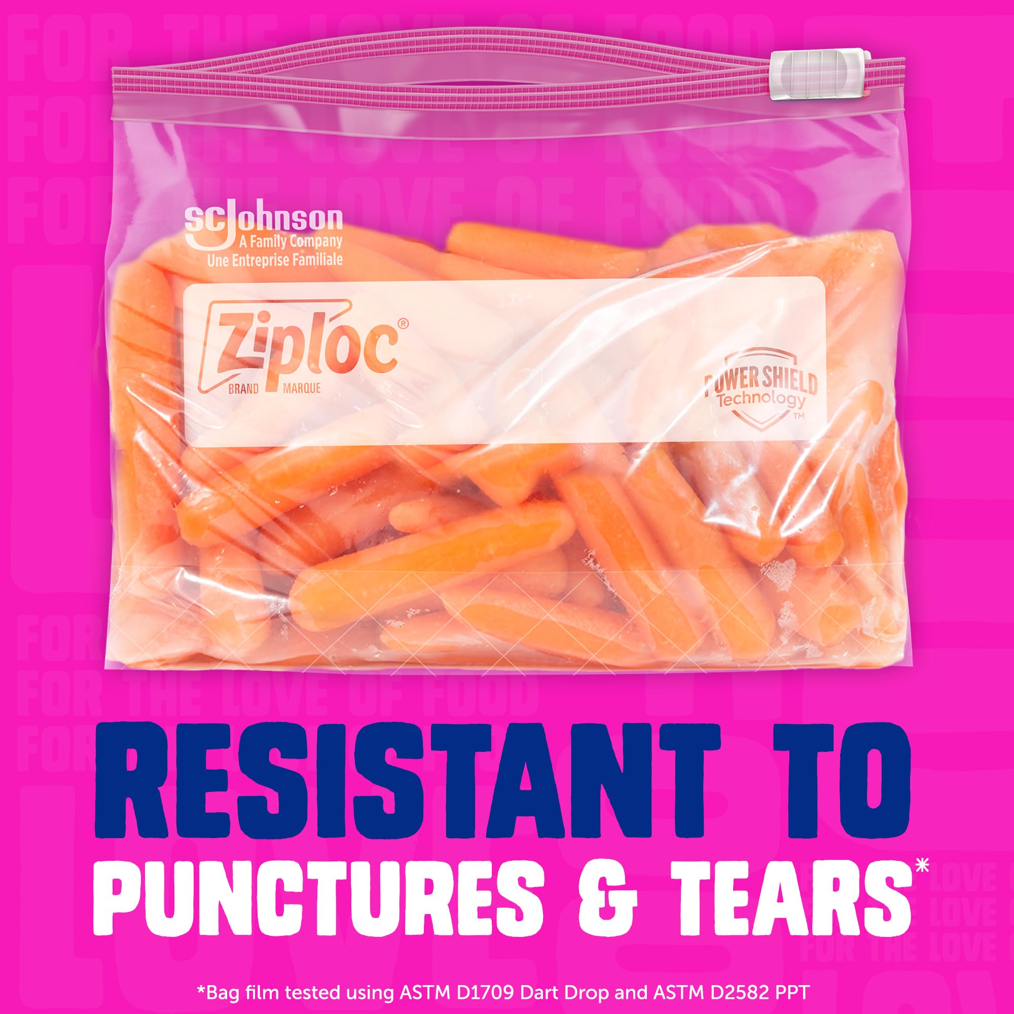Ziploc Large Food Storage Slider Bags, Puncture-Resistant with Easy Close Slider, Expandable Bottom, BPA Free, Microwave Safe, 45 Count
