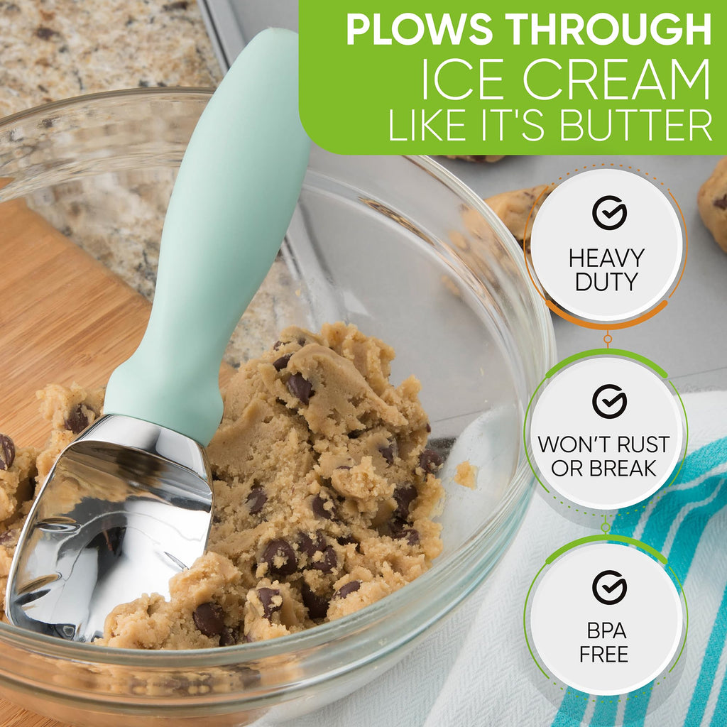 Spring Chef Ice Cream Scoop with Comfortable Handle, Professional Heavy Duty Sturdy Scooper, Premium Kitchen Tool for Cookie Dough, Gelato, Sorbet, Mint