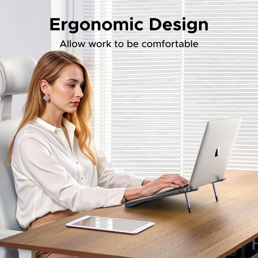UGREEN Aluminum Laptop Stand for Desk, Foldable Ergonomic Laptop Riser with Anti Slip Silicone Pads, Portable Lap Desk Computer Holder for up to 17.3" Laptops, MacBook