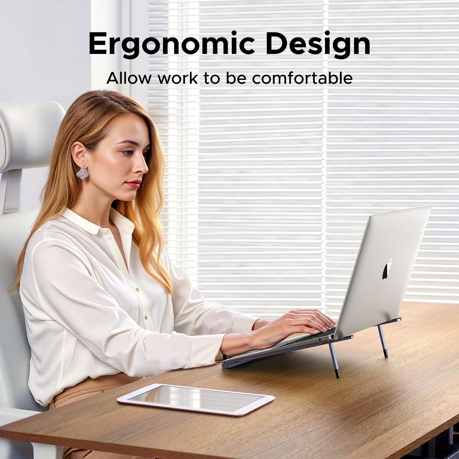 UGREEN Aluminum Laptop Stand for Desk, Foldable Ergonomic Laptop Riser with Anti Slip Silicone Pads, Portable Lap Desk Computer Holder for up to 17.3" Laptops, MacBook