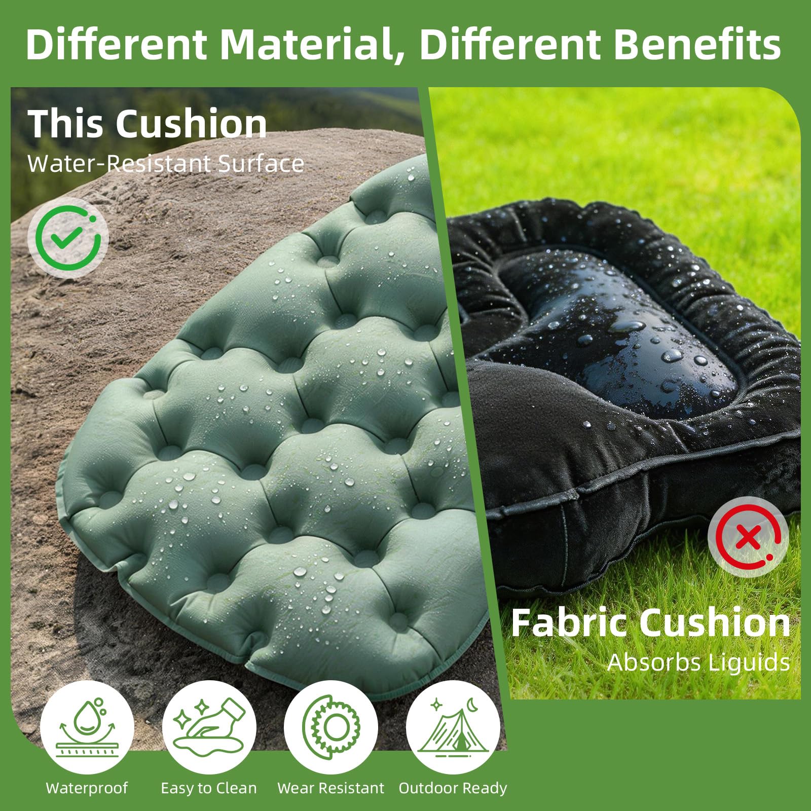 LRTOEH Inflatable Seat Cushion, Lightweight Portable Air Cushion with Pump, Airplane Seat Pad for Flights Pressure Relief, Waterproof Chair Pad, Stadium Cushions for Travel, Camping, Hiking(Green)