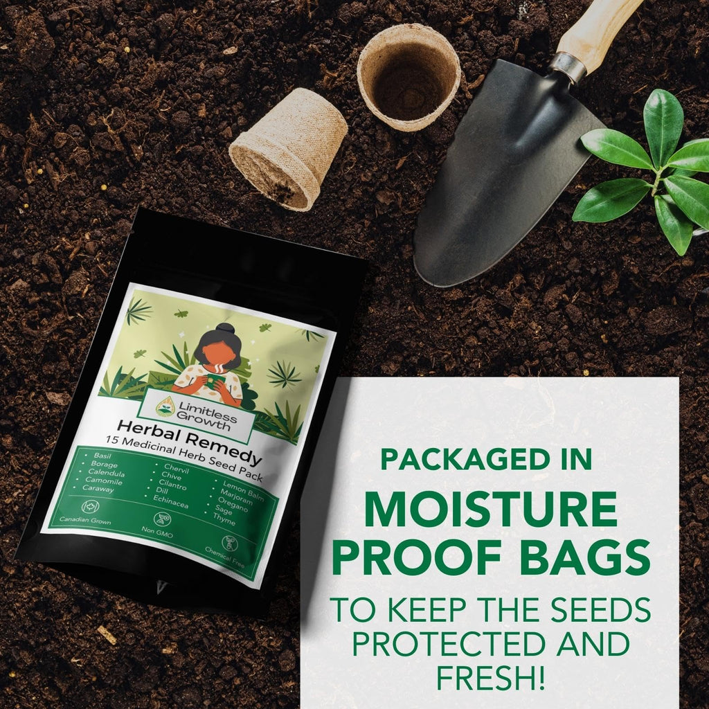 Herbal Remedy Seed Pack | 15 Varieties of Flower & Herb Seeds for Your Medicinal Garden | Easy to Grow, Balcony-Friendly | Borage, Basil, Calendula, Chamomile, Caraway & More | Limitless Growth