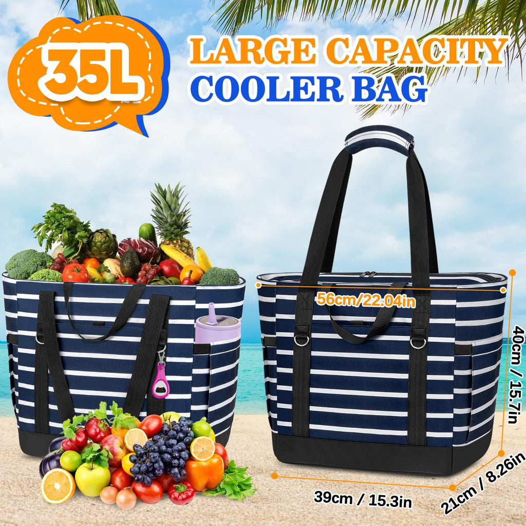 HUANLANG Soft Cooler Bag Insulated for Travel,Large Insulated Grocery Bags with Zippered Top,PEVA Collapsible Insulated Food Delivery Bag for Beach, Travel, Picnics