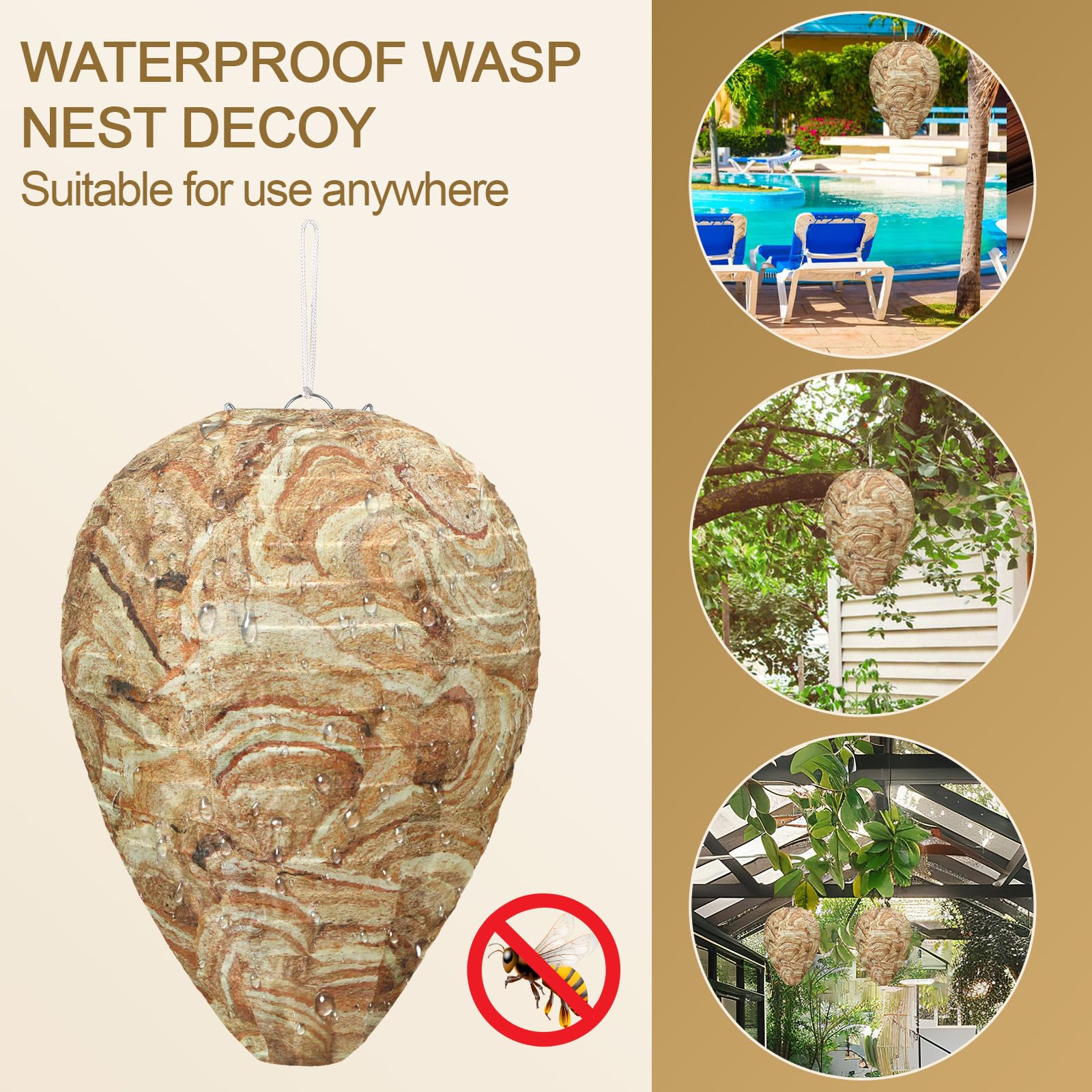 DECYOOL 4 Pack Wasp Nest Decoy Hanging Wasp for Wasps Hornets Yellow Jackets Outdoor Water-Repellent Material (Brown)