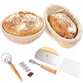 Bread Proofing Basket Set, 9" Round and 10" Oval Banneton Proofing Basket with Linen Liner Cloth, Danish Dough Whisk, Bread Scoring Lame,Stainless Steel Dough Scraper (9 inch Round & 10 inch Oval Set)